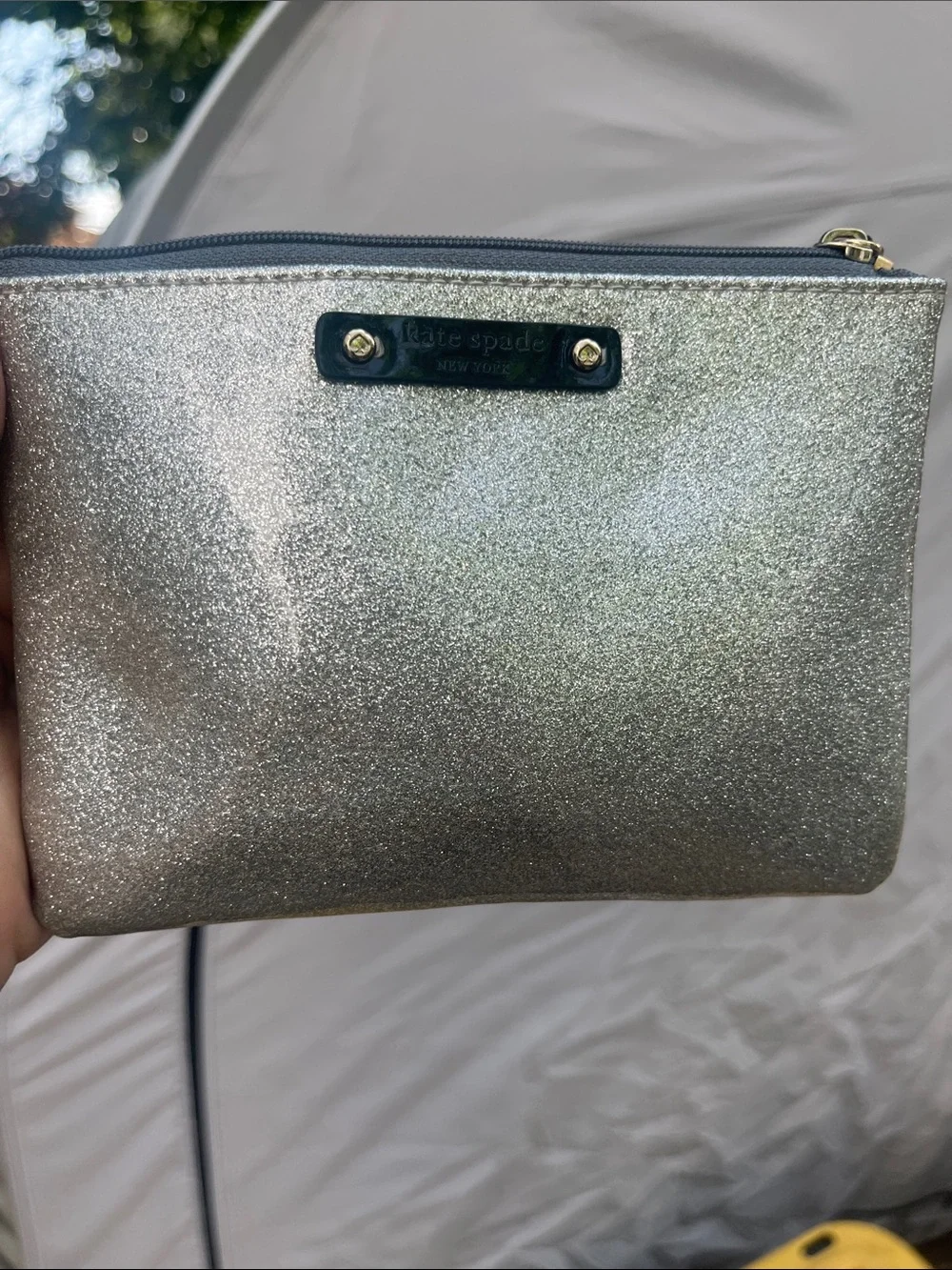 kate spade Silver Glitter Cosmetic Pouch